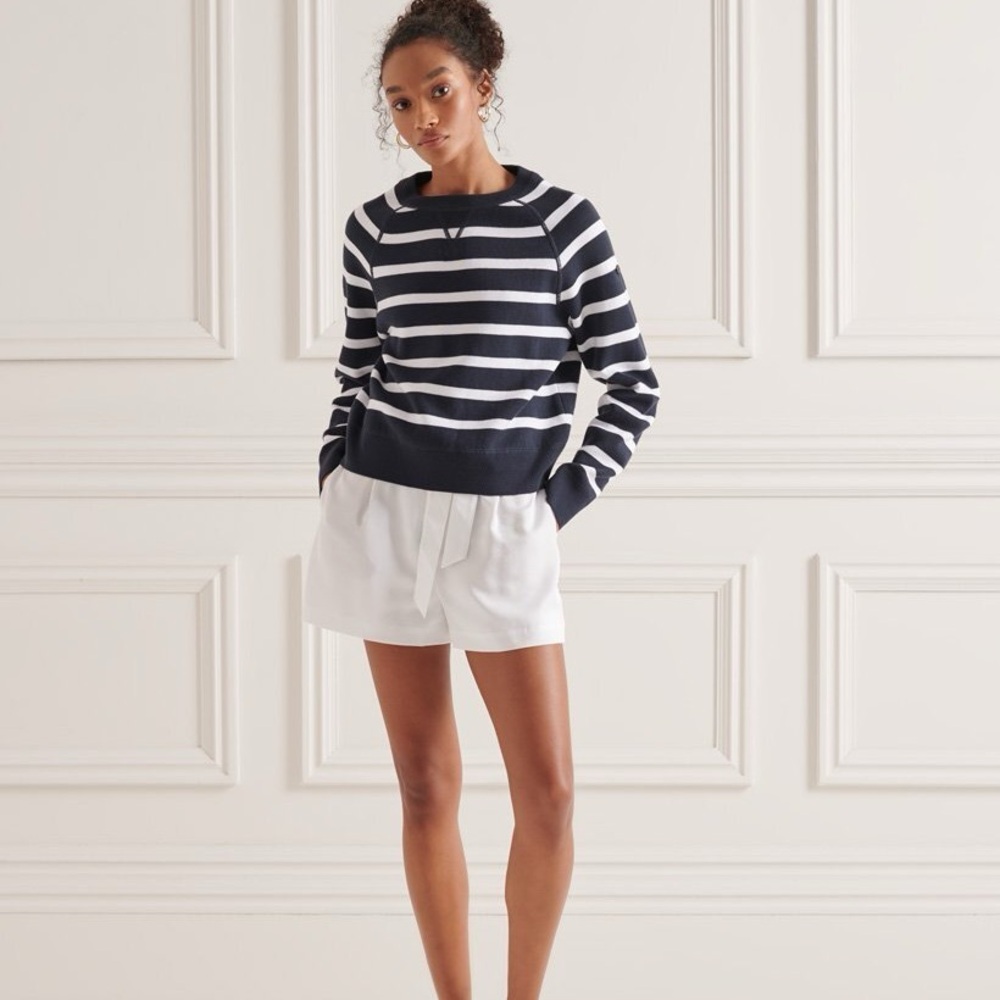 J. Crew Blue and White Striped vintage fleece sweatshirt